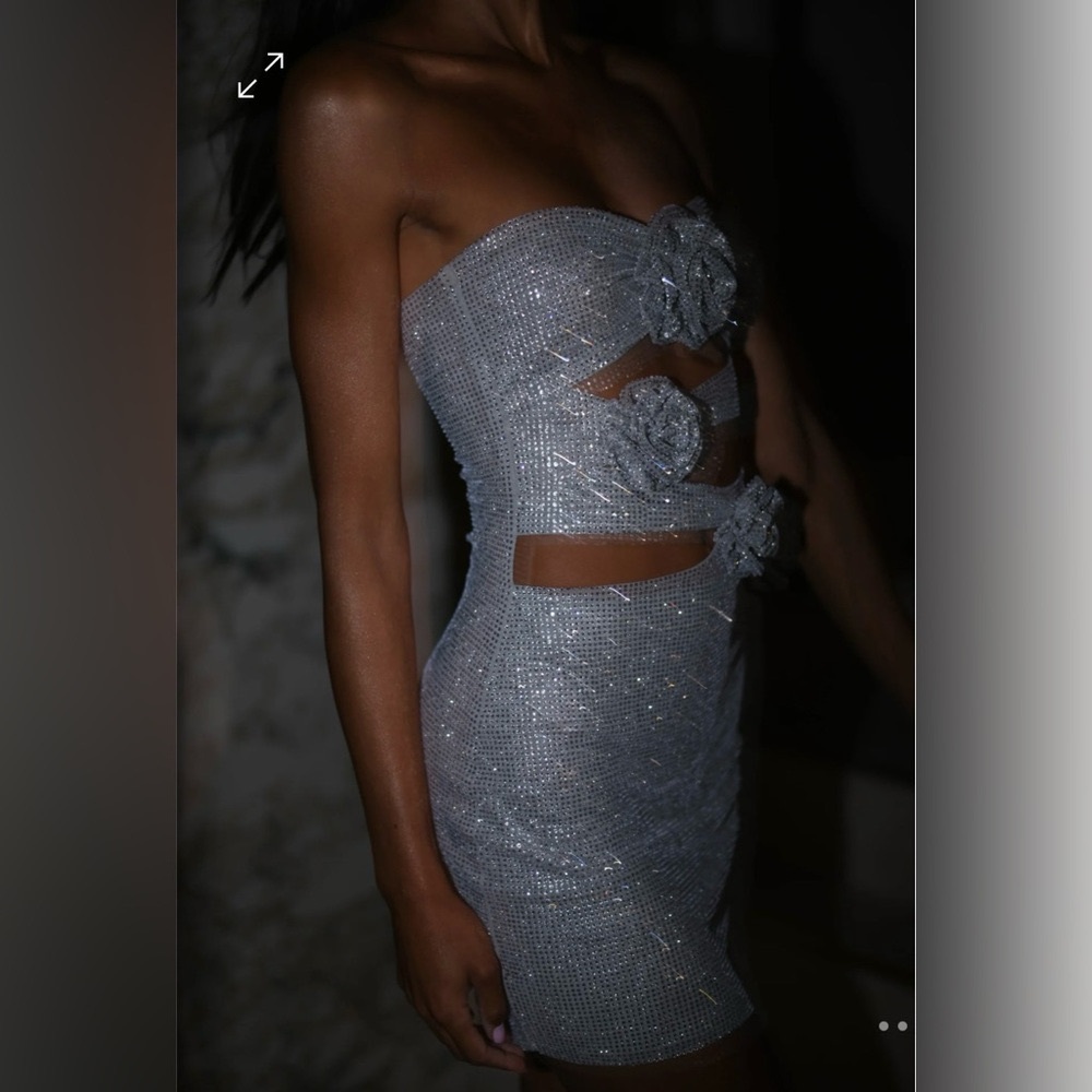Meshki Korinna Strapless Rose Diamante Mini Dress - Silver